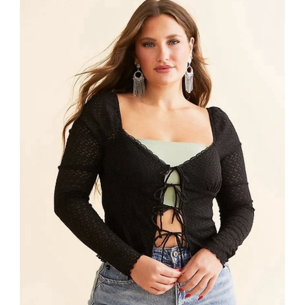 Altar'd State Top Womens L Black Lace Toe Front Whimsigoth Witchy 90s Crop NWT